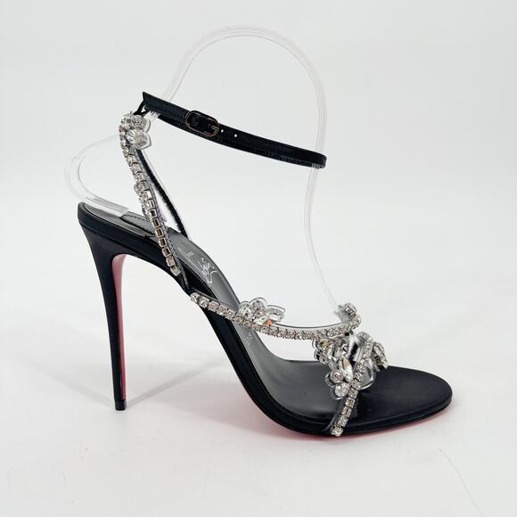New Christian Louboutin Joli Queen Black PVC Strass Ankle Strap Sandals EU 39 - Picture 3 of 11